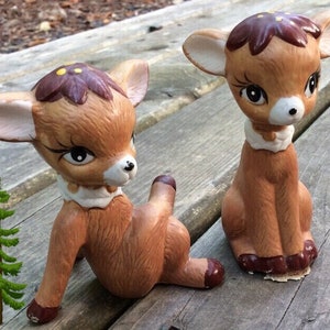 vintage Anthropomorphic deer lounging ceramic reindeer Christmas gifts decor cross legged babies holiday fireplace mantel estate sale funny