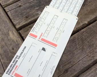Metric Conversion Slide Rule, Ruler, Inches to Cm, Ounces to Gallons ...