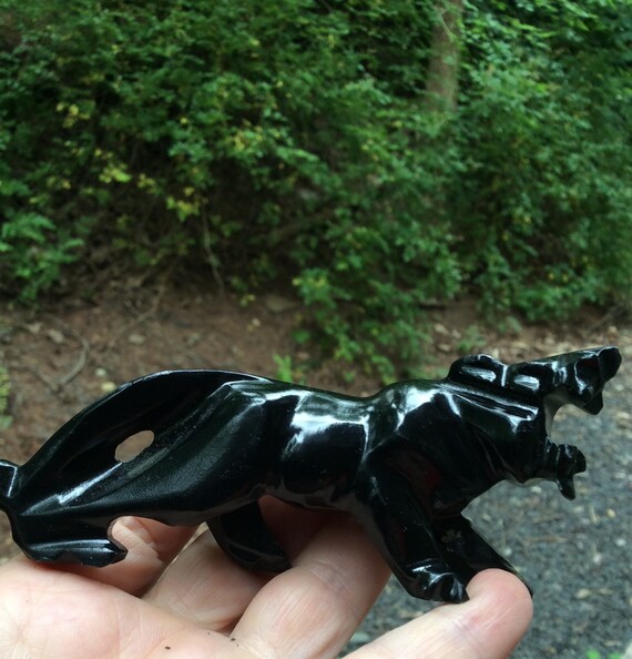 Vintage Carved Black Panther Wild Cat Toothed Tiger Sculptured