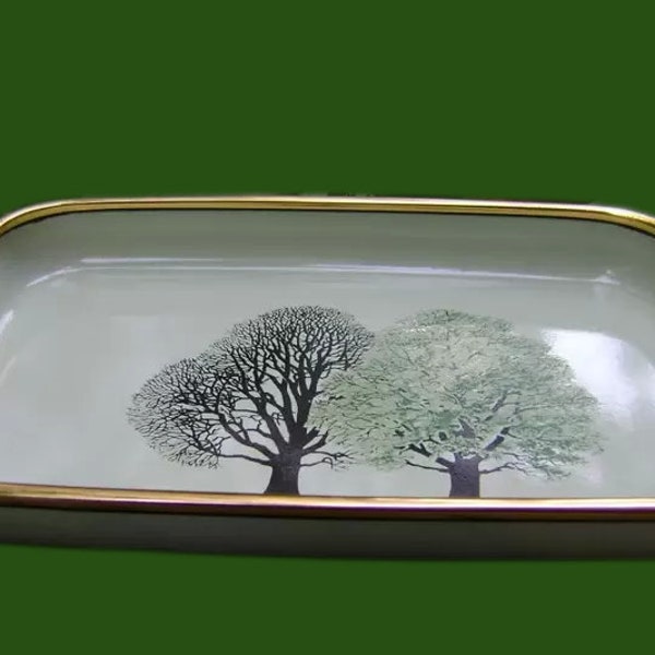 Vintage Trees enchanted forest MCM Lacquerware tree of life Tray, Maple Leaf country kitchen decor, thanksgiving easter dining serving ware