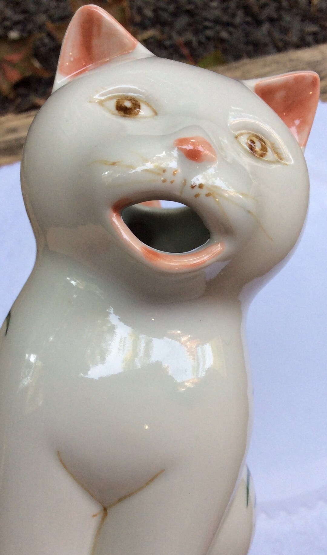 Vintage Fanged Tooth Cat Pitcher Creamer Milker Porcelain Pastel Pink ...