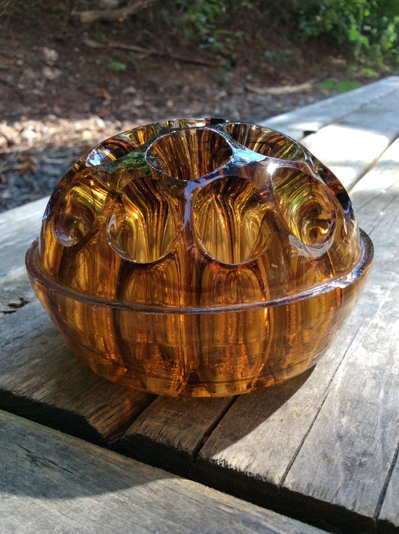 Vintage Flower Frogs George Davidson Art Glass Rare Brown Amber