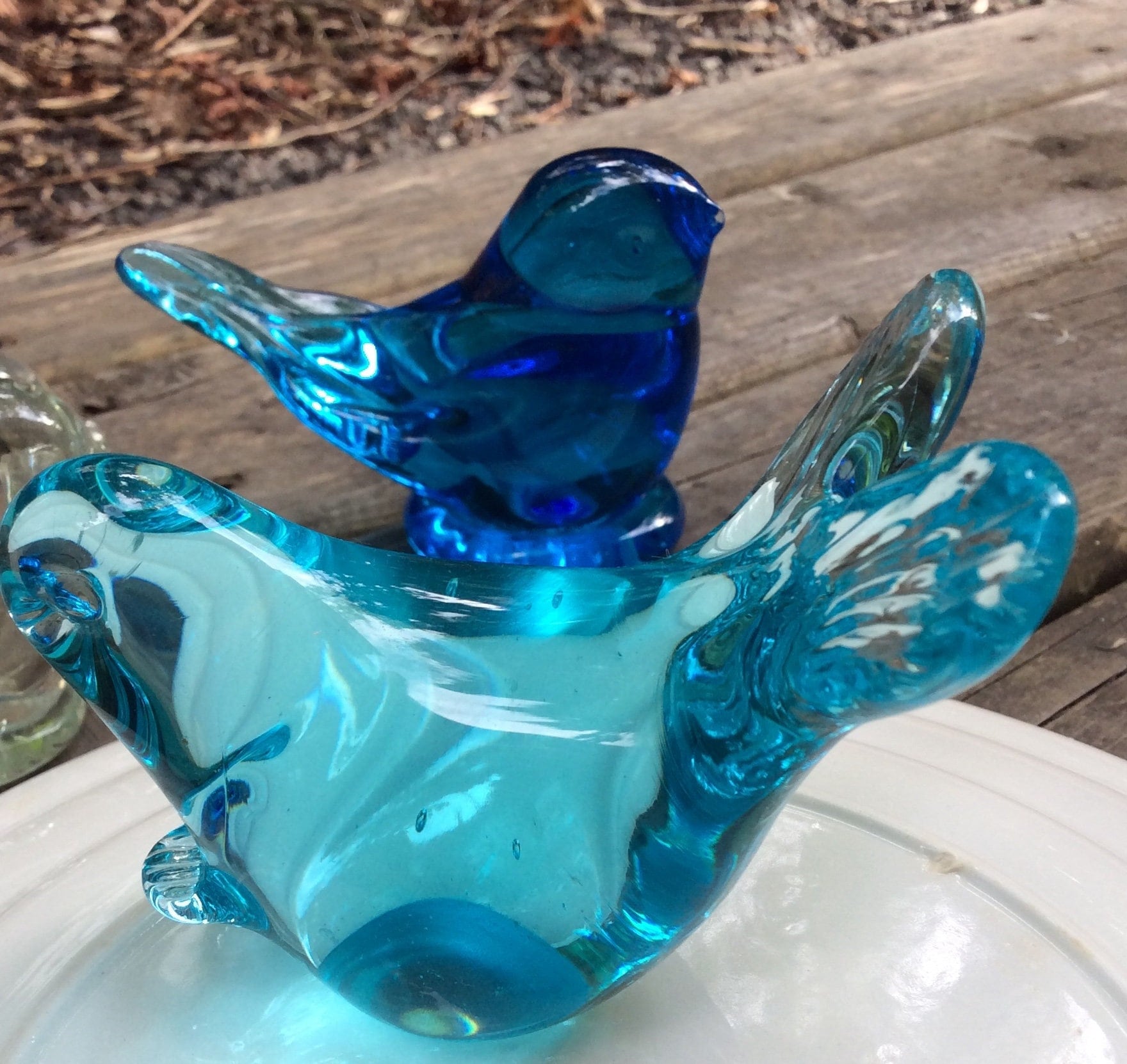 Vintage Blown Glass Birds Bluebird of Happiness Leo Ward Bird