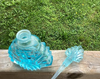 Vintage Aqua Blue Glass Perfume Bottle Art Deco Scented Apothecary