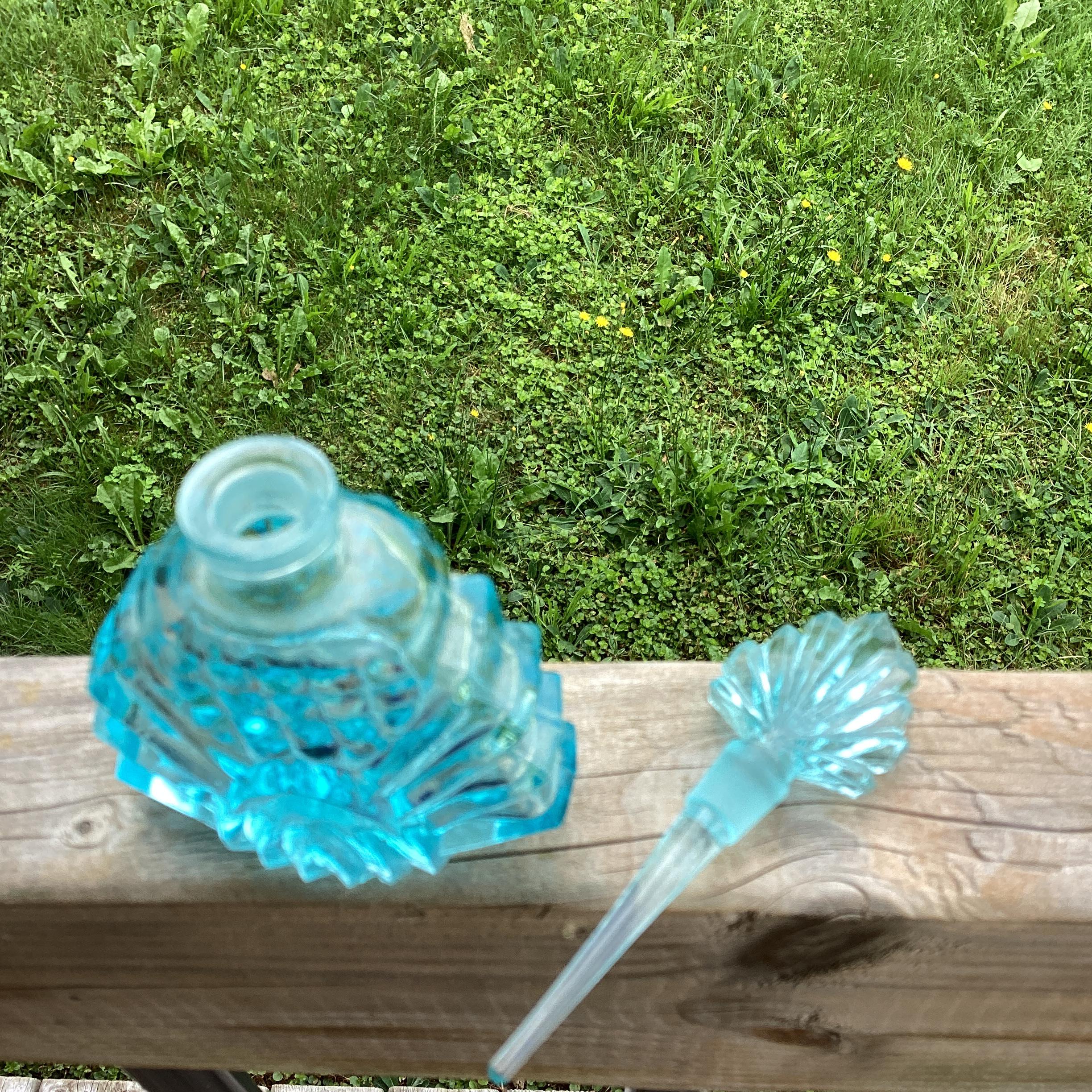 Vintage Aqua Blue Glass Perfume Bottle Art Deco Scented Apothecary