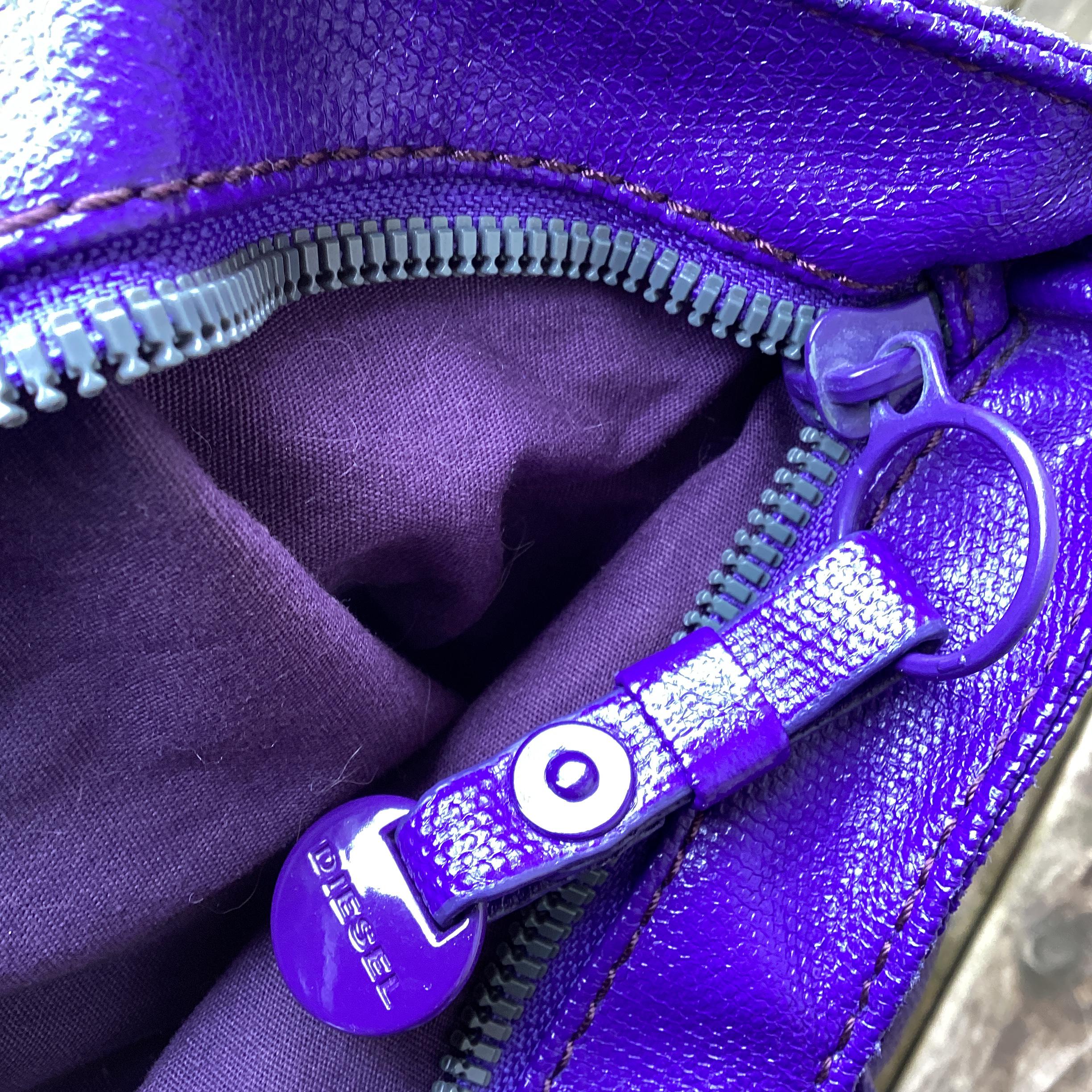 Vintage Diesel Purple Large Handbag: Y2K Faux Leather Shoulder Bag 