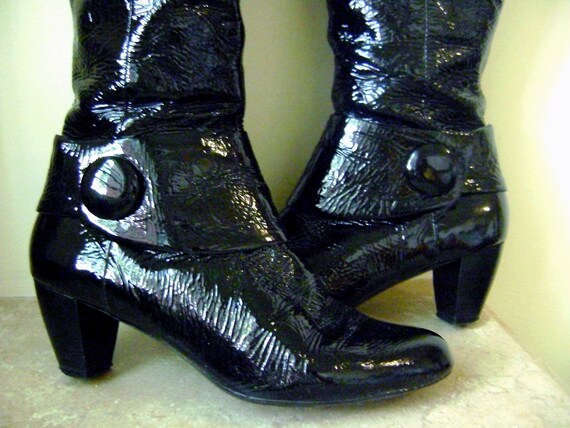 Vintage Tall Black Leather Boots ON 