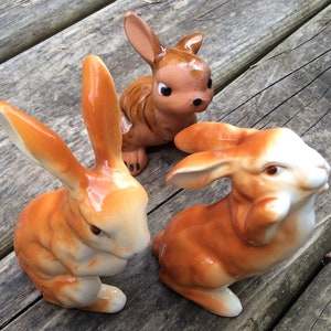 Vintage brown bunnies Easter gifts Bone China long eared rabbit character figurines 3 animated  terra cotta big ear wild hare props diorama