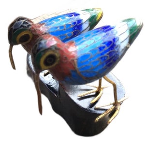 Vintage metal brass shore birds Cloisonné style tropical exotic enamel Hummingbirds Sand Pipers decor mother&#39;s day gifts  cottage core beach