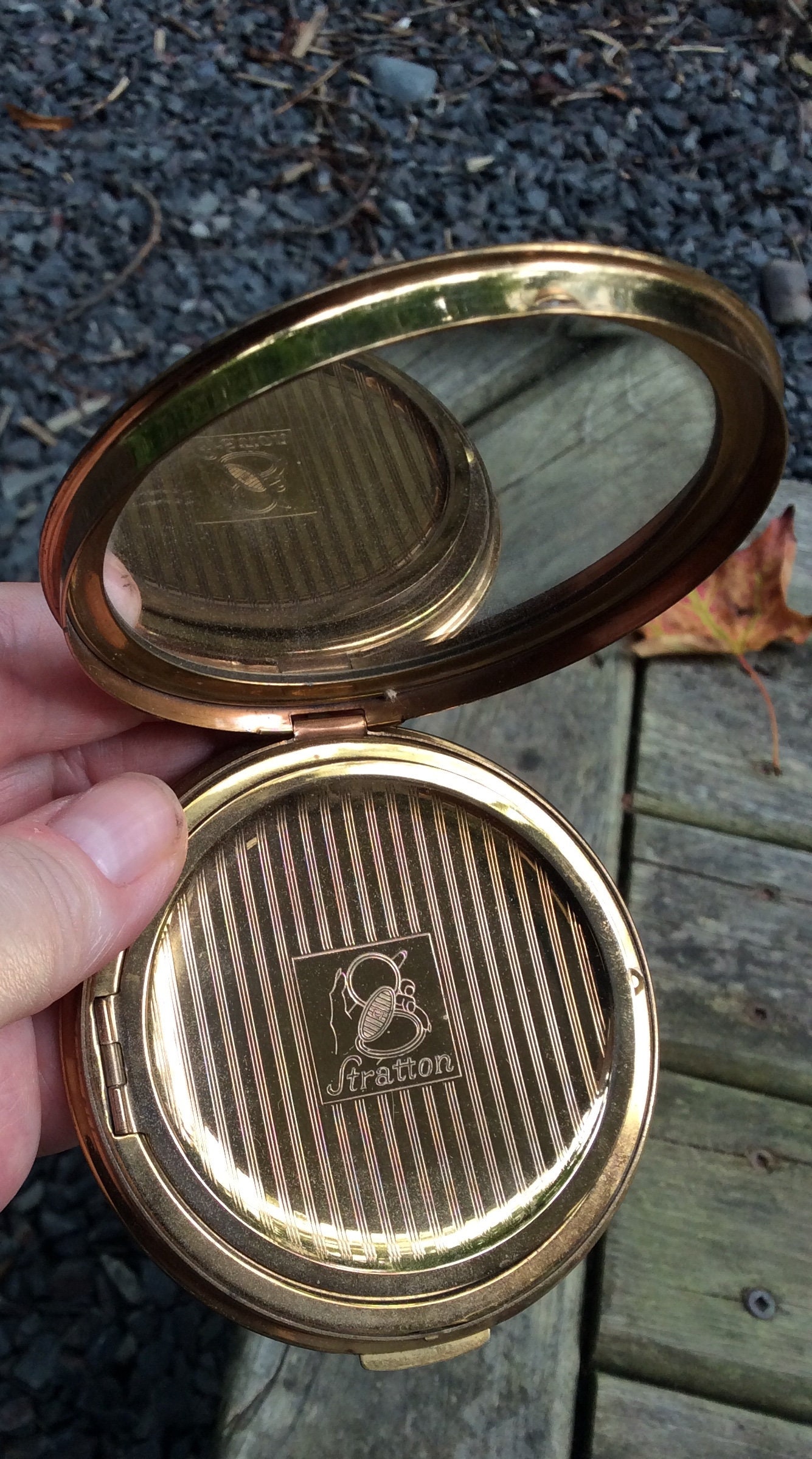 Vintage Stratton Powder Compact Swallow Bird Floral Enamel 