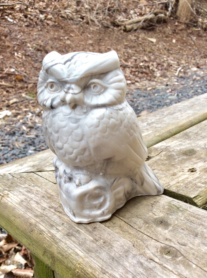Vintage Sculpted Owl Marbled White Owl Figurine Pearlite Etsy