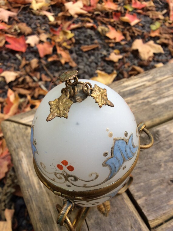 antique vintage French Fancy frosted opal glass egg, … Gem