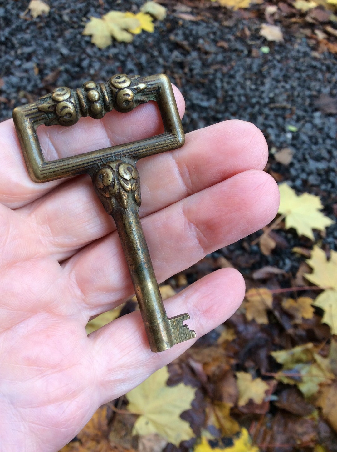 Vintage Antique Bronze Key, Rare Antique French Italian Fancy Curio Chest Skeleton Key