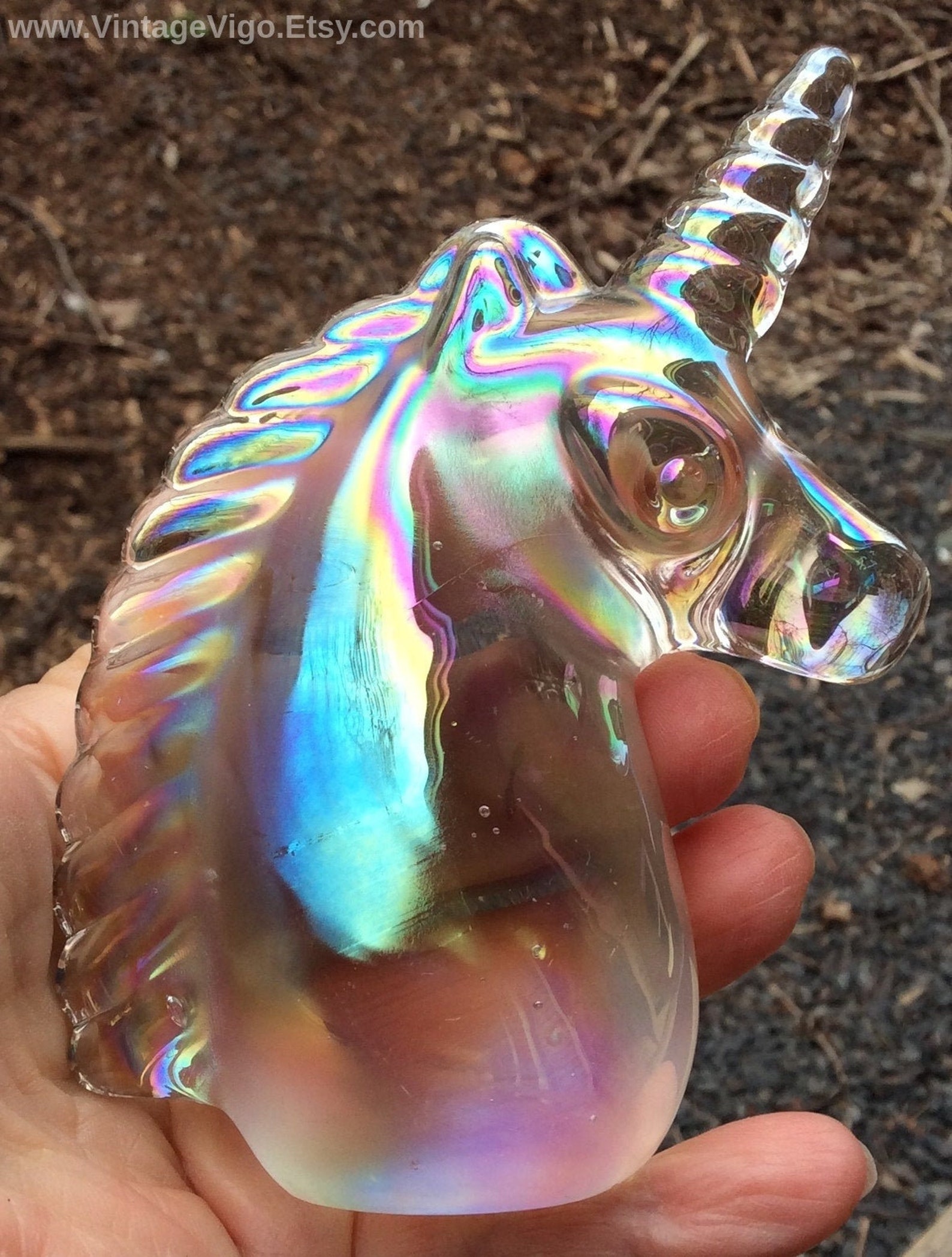 Vintage Unicorn Paperweight Iridescent Glass Unicorn Art Etsy