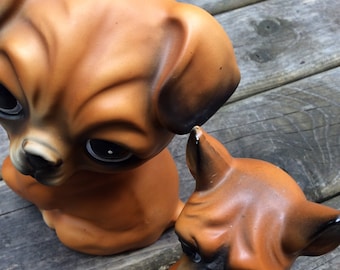 * vintage dog ornament ❀  blue eye ワンちゃん Vintage Anthropomorphic CHIHUAHUA Dog Figurines Sad Big Eyed