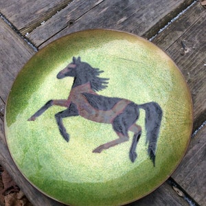 vintage horse Annemarie Davidson art plate enamel on copper signed Pony Tray USA California Father mother day gifts movie props designer