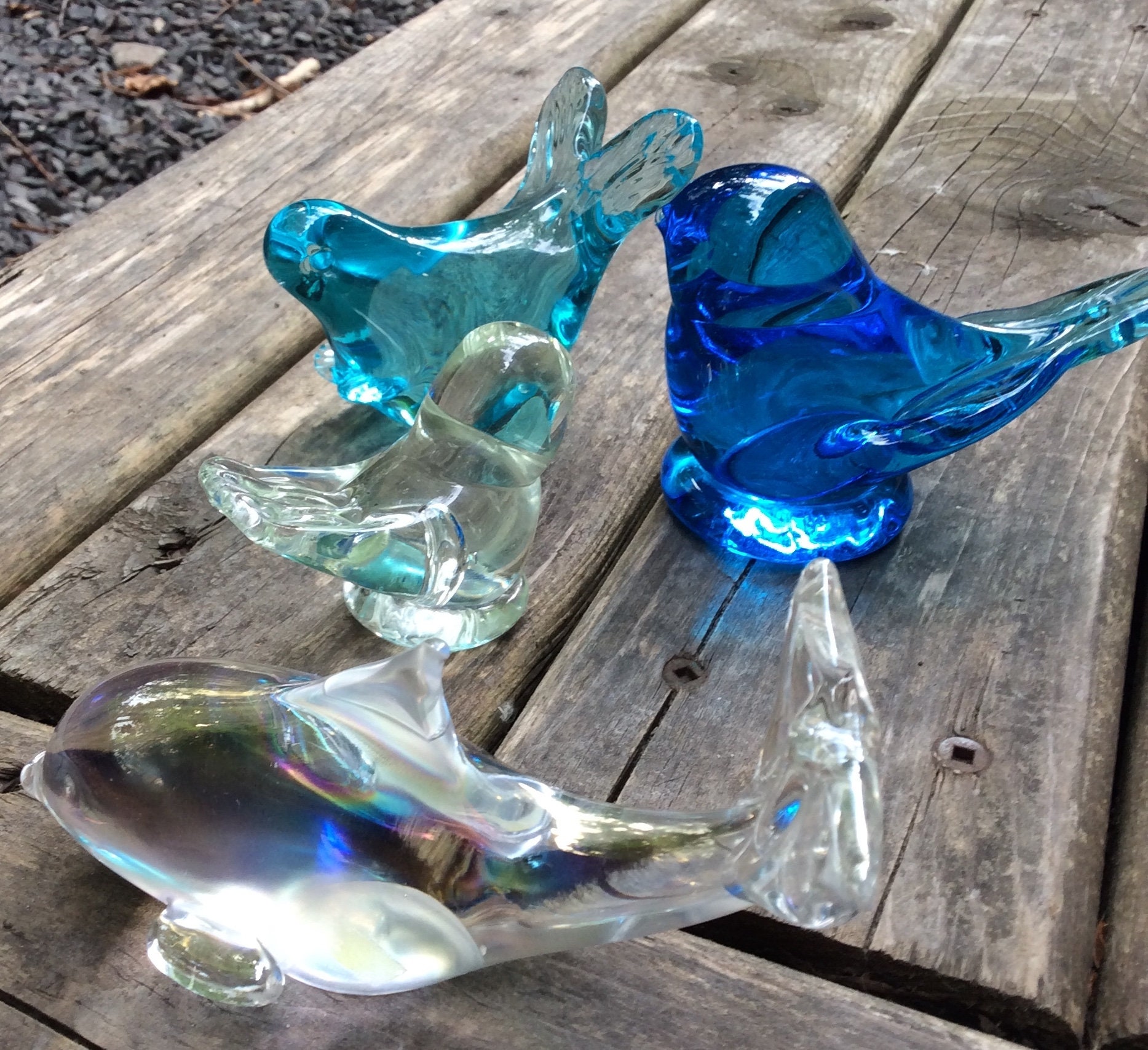 Vintage Blown Glass Birds Bluebird of Happiness Leo Ward Bird