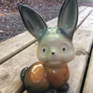 Vintage big bunny ceramic rabbit Easter gifts figurine, pastel pottery unique Canadian made Pottery Spring decoration, Peter Cottontail