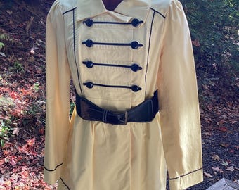 Vintage trench coat jacket Spring Candies banana yellow belted Sgt Peppers bumblebee military soldier majorette wardrobe weekend fashions