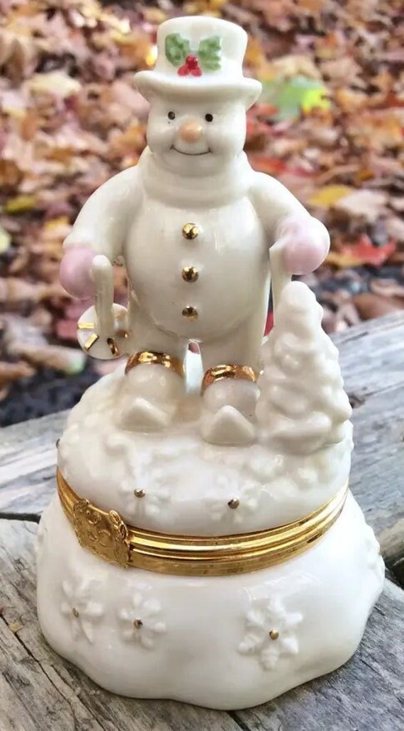 vintage Lenox white snowman lidded Trinket ring c… - image 1