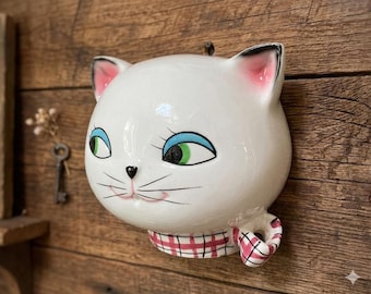 Vintage Holt Howard Cozy Cat Face String Yarn Holder Kitchen Wall