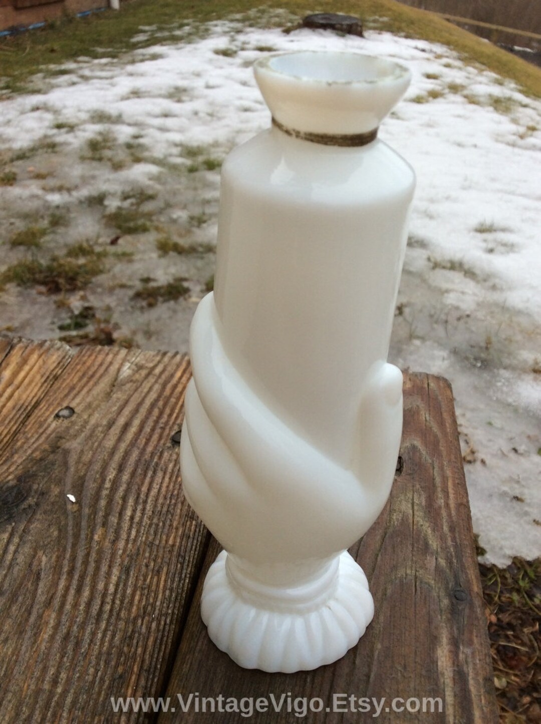 Vintage Hand Vases Vintage Hand on White Opal Glass Vase Etsy