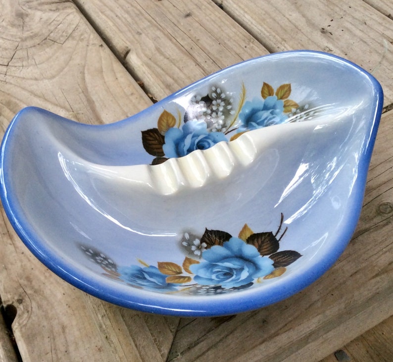 Vintage Ashtray ON SALE Blue Rose Floral Ashtray Flower Etsy