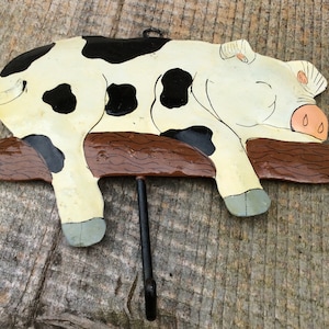 Vintage Metal Pig Wall Hook: Tole Paint Farmhouse Decor cottage core