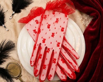 Vintage goth girl Lady fancy red lace Dress Gloves Halloween costume formal goth prom dance Accessories Perrin burlesque