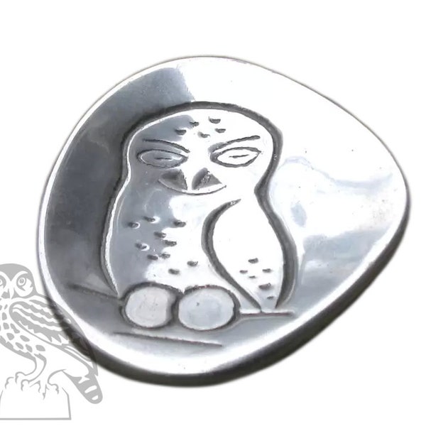 vintage Hoselton Aluminum owl Ring Dish, retro halloween gifts decor metal Soap Dish, Snowy White Owl Metal Tray Handmade signed owl art dad