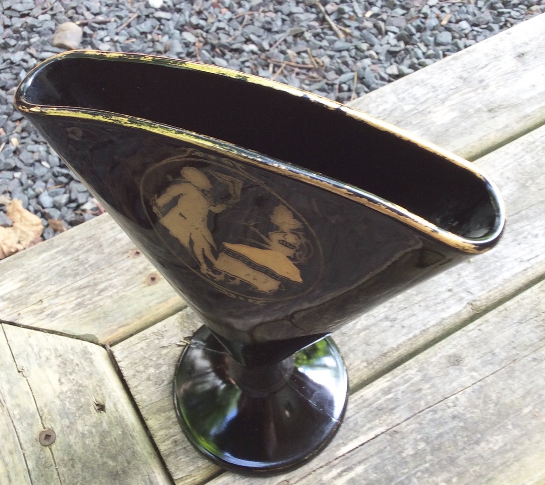 Vintage Black Glass Vase Art Deco Black Vase Halloween Decor Etsy
