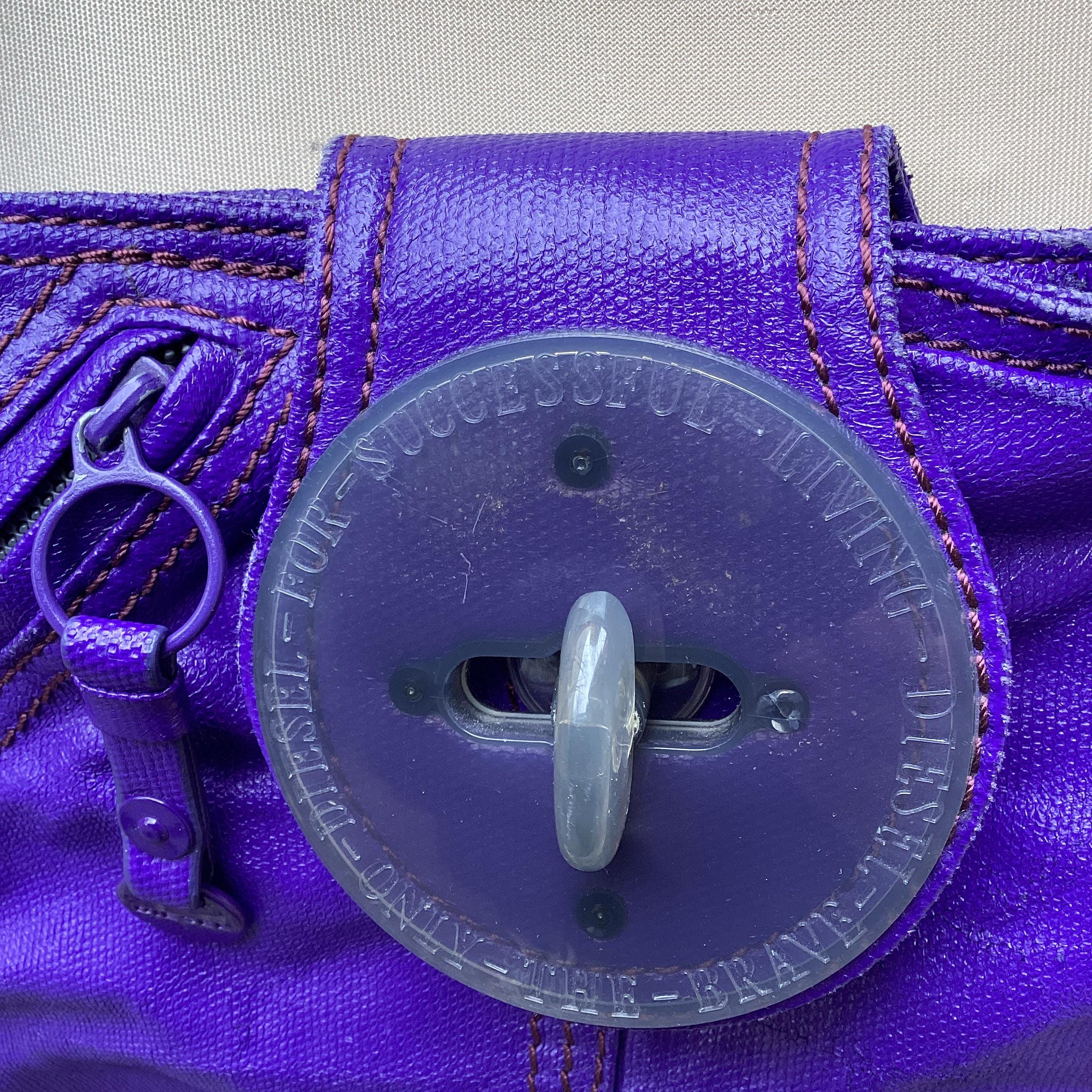 Vintage Diesel Purple Large Handbag: Y2K Faux Leather Shoulder Bag 