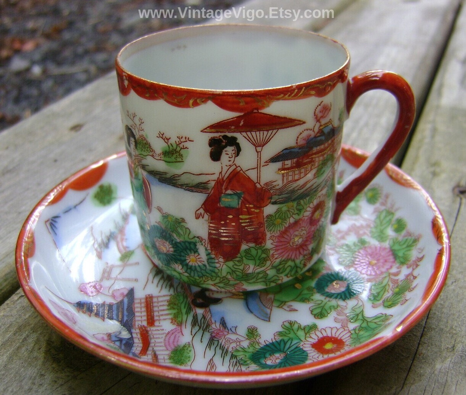 Vintage Japan Tea Cups Red Geisha Tea Cup and Saucer Etsy