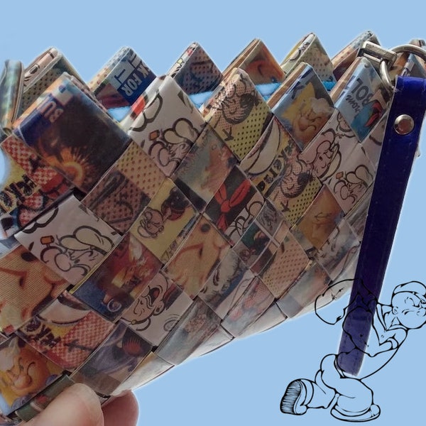 vintage Candy Gum Wrapper zipped wallet clutch, Vintage Cartoon comic clutch, Zipper hand strap clutch, Candy wrap vinyl hand clutch purse