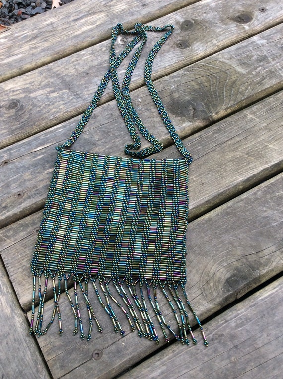 vintage peacock color iridescent beaded flapper s… - image 5
