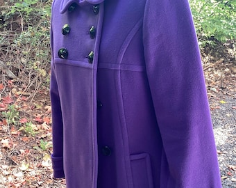 Vintage purple coat quality Precis designer petite cotton double breasted button pockets 3/4 length weekend fashion Hudson's Bay HBC The Bay