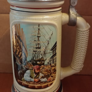 Avon The Shipbuilder Stein 1986 Beer Stein Avon The Building of America Stein Collection Christmas Gift Man Cave Bar Nautical