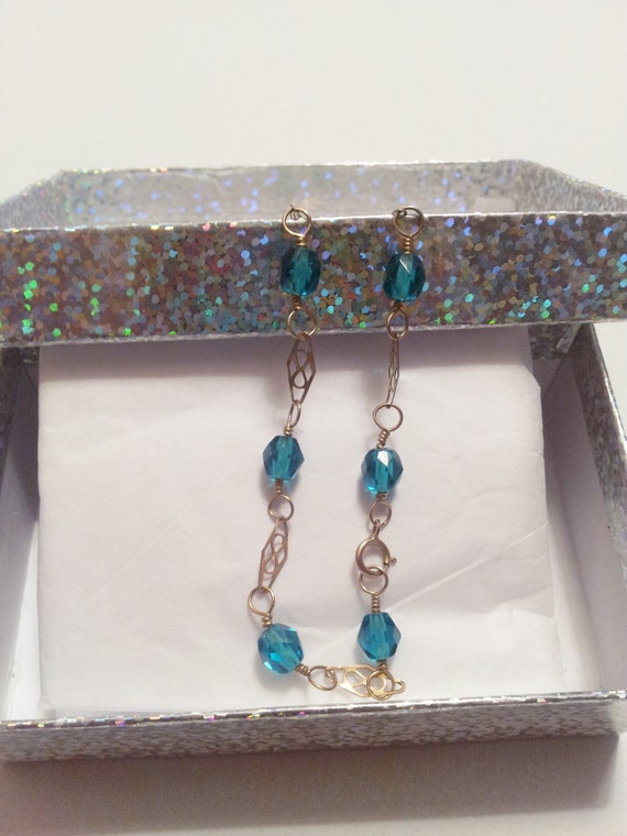 Vintage 14K GF Filigree Bracelet with Blue Beads, Delicate Handmade
