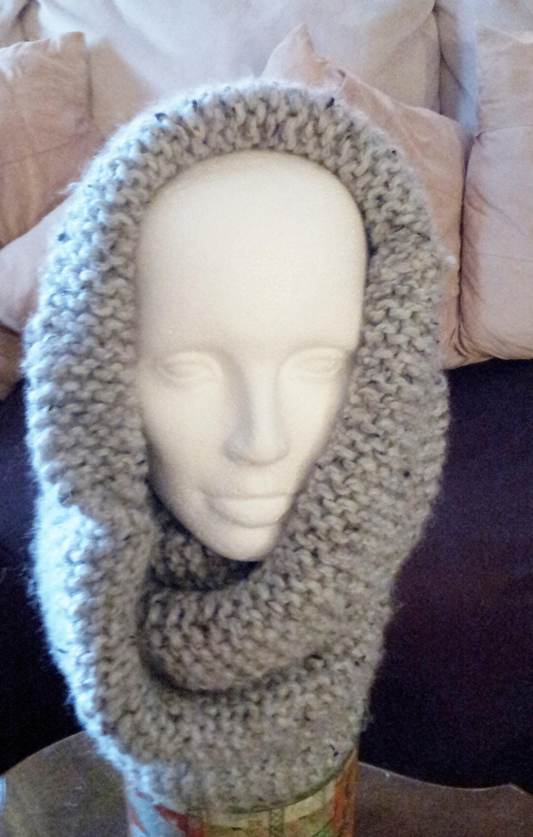 Infinity Hood Scarf Chunky Cowl Knitted Super Bulky Unisex Color Gray ...