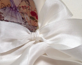 3 Yds. WHITE SNOW Silk Ribbon 1 1/4" Width 100% SILK: Sewing, Embroidery, Baptism, Florals, Wedding, Baby, Holy Communion, Quinceanera, Hats