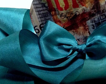 3 Yds. DEEP TEAL Silk Ribbon 1 1/4" Width 100% SILK: Sewing, Embroidery, Millinery Hats, Florals, Wedding, Jewelry, Hair, Dolls, Art Project