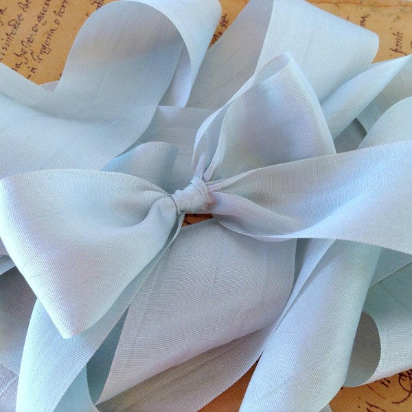 3 Yds. POWDER BLUE Silk Ribbon 1 1/4" Width 100% SILK: Sewing, Embroidery, Baby Boy, Florals, Weddings, Jewelry, Hair Bows, Hats, Millinery
