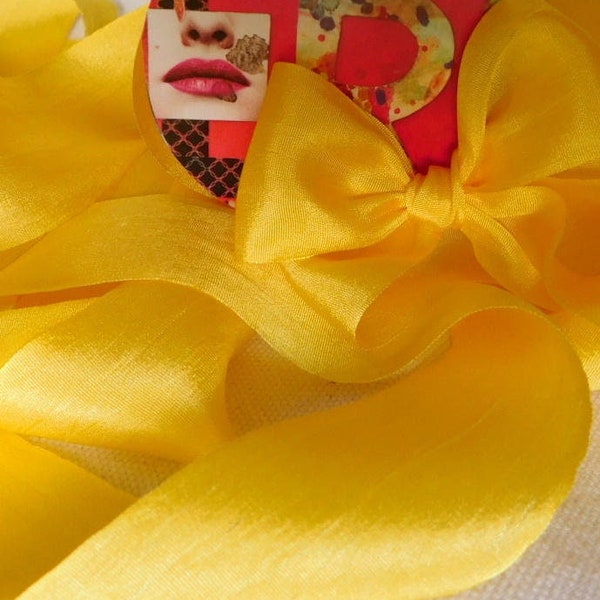 3 Yds. YELLOW SILK Ribbon 1 1/4" Width 100% SILK: Sewing, Embroidery, Scrapbooking, Florals, Weddings, Jewelry, Hair Bows, Hats, Baby Shower