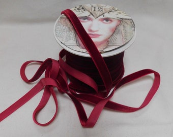 3 Yds. BURGUNDY 3/8" VELVET RIBBON: Trim / Couture Sewing / Bows / Scrapbooks / Home Décor / Dolls / Jewelry / Wedding