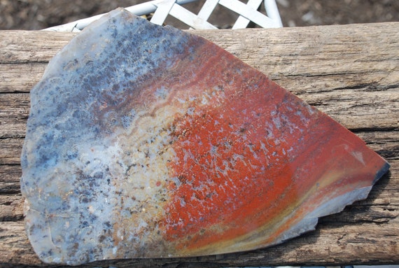 Polished One Side RARE Canadian River Plume Agate Slab 342g. 8 1 4