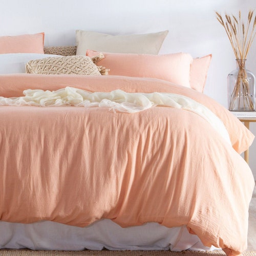 Peach Washed Cotton Duvet Cover / 3pcs Set Peach Duvet Cover/ Etsy