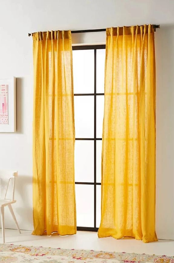 Cinnamon Linen Curtain, Linen Window Drape Stonewashed Linen Curtain