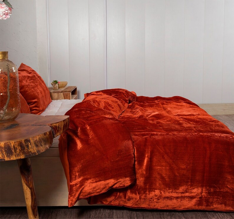 3 Pcs Set Burnt Orange Luxury Crushed Velvet Duvet Cover Boho Etsy
