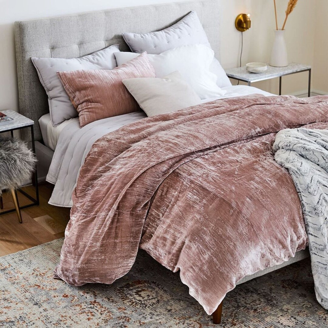 3 Pieces Set Crushed Velvet Duvet Coverrose Gold Velvet Beddingboho