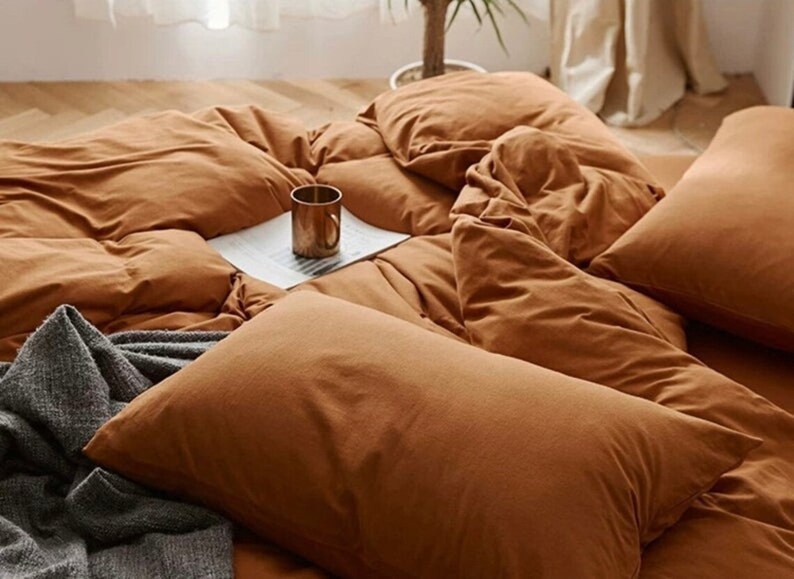 Burnt Orange Duvet Cover Cotton Duvet Cover With Two Pillow Etsy